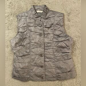 Erin London Women’s Size PS Ruched Style Vest w/ Decorative Buttons Gray Silver